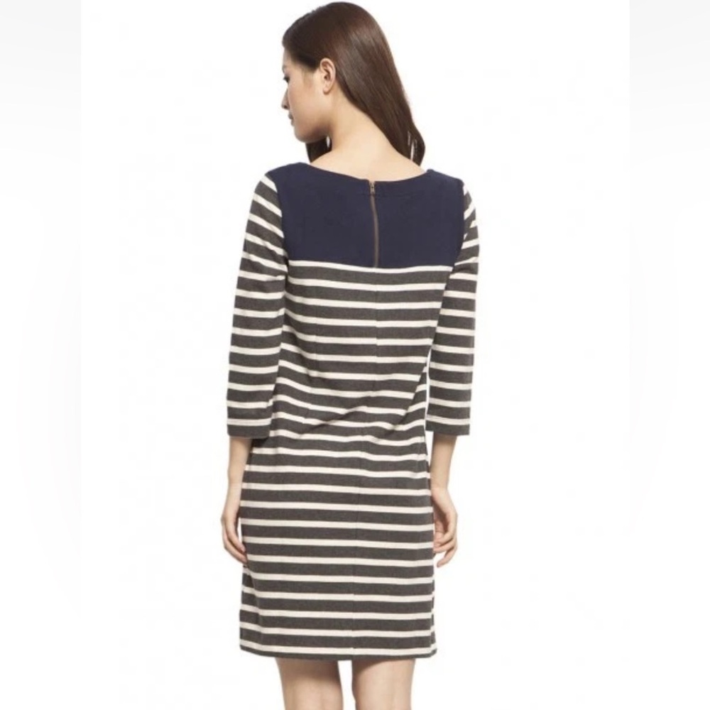 GAP Navy gray ivory striped casual Dress Sz XL cotton 3/4 sleeves - Picture 3 of 12